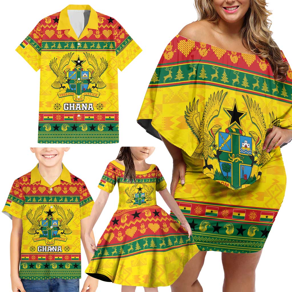 Ghana Christmas Family Matching Off Shoulder Short Dress and Hawaiian Shirt Coat Of Arms Afishapa - Wonder Print Shop