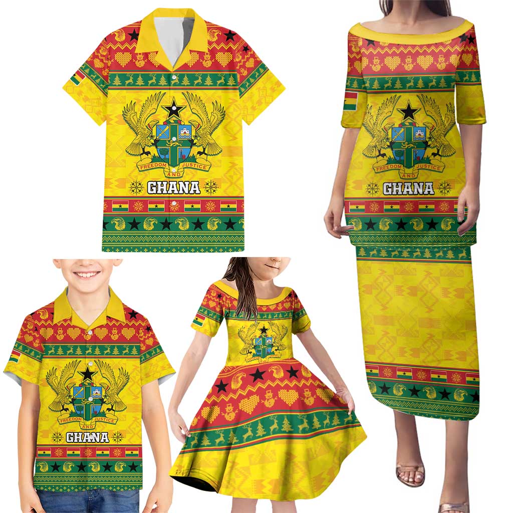 Ghana Christmas Family Matching Puletasi and Hawaiian Shirt Coat Of Arms Afishapa - Wonder Print Shop