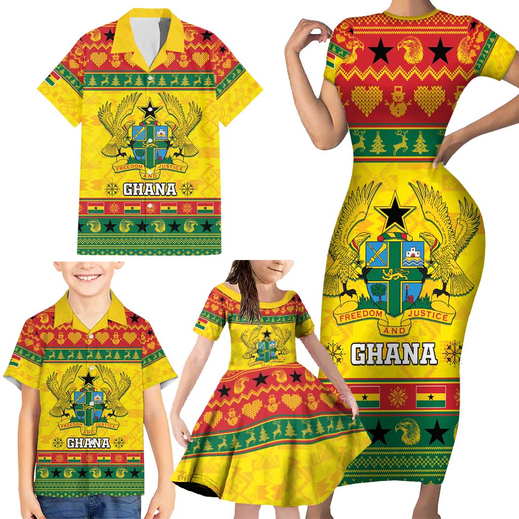 Ghana Christmas Family Matching Short Sleeve Bodycon Dress and Hawaiian Shirt Coat Of Arms Afishapa - Wonder Print Shop