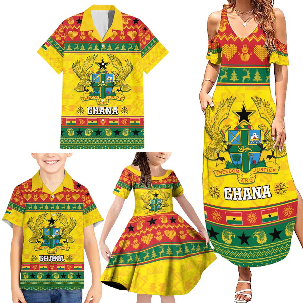 Ghana Christmas Family Matching Summer Maxi Dress and Hawaiian Shirt Coat Of Arms Afishapa - Wonder Print Shop