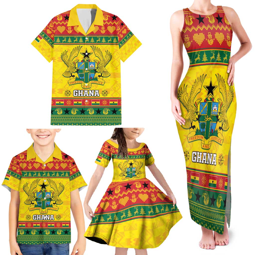 Ghana Christmas Family Matching Tank Maxi Dress and Hawaiian Shirt Coat Of Arms Afishapa - Wonder Print Shop