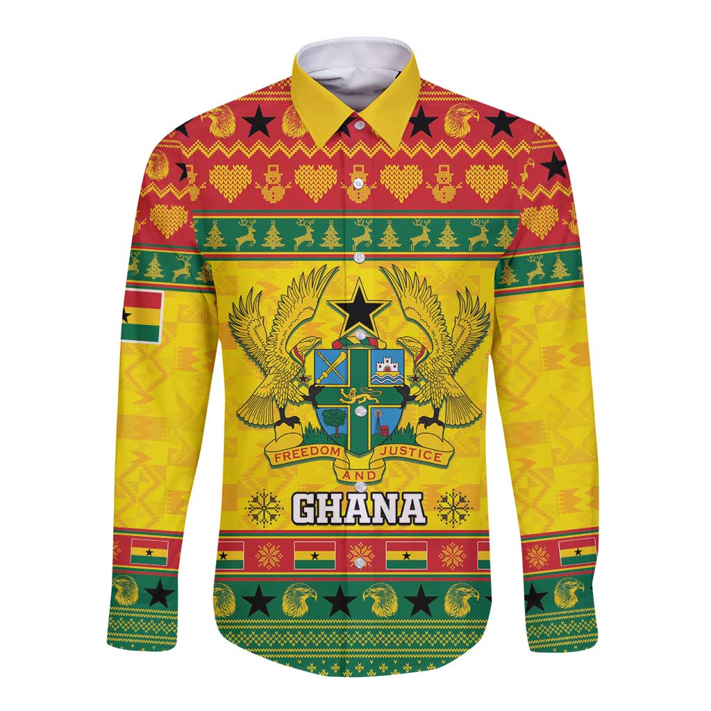 Ghana Christmas Long Sleeve Button Shirt Coat Of Arms Afishapa - Wonder Print Shop