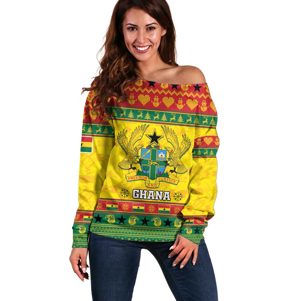 Ghana Christmas Off Shoulder Sweater Coat Of Arms Afishapa - Wonder Print Shop