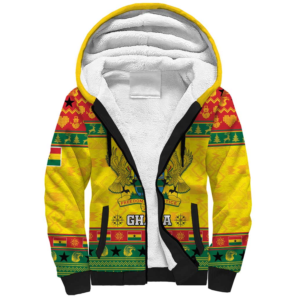 Ghana Christmas Sherpa Hoodie Coat Of Arms Afishapa - Wonder Print Shop