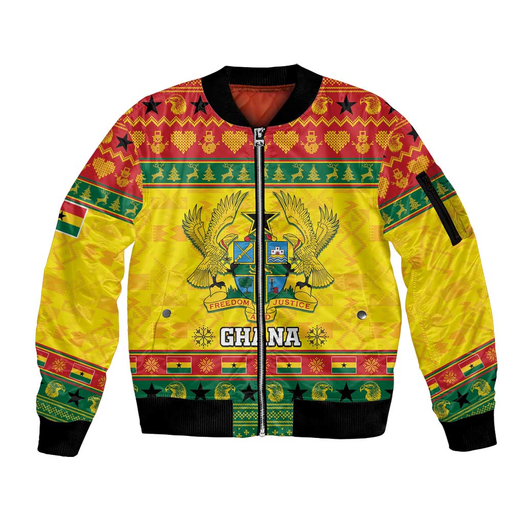 Ghana Christmas Sleeve Zip Bomber Jacket Coat Of Arms Afishapa - Wonder Print Shop