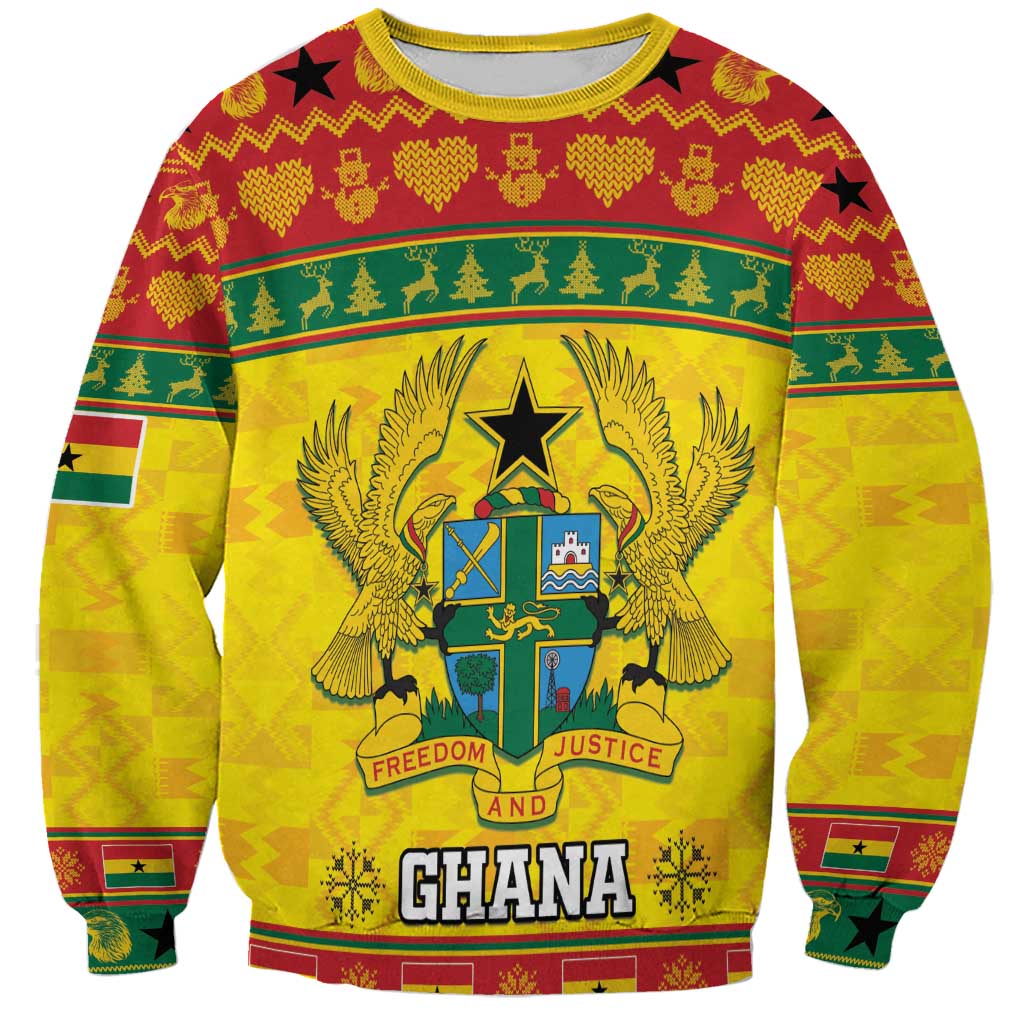 Unisex yellow Christmas sweatshirt with Ghana coat of arms front panel, 'GHANA' text