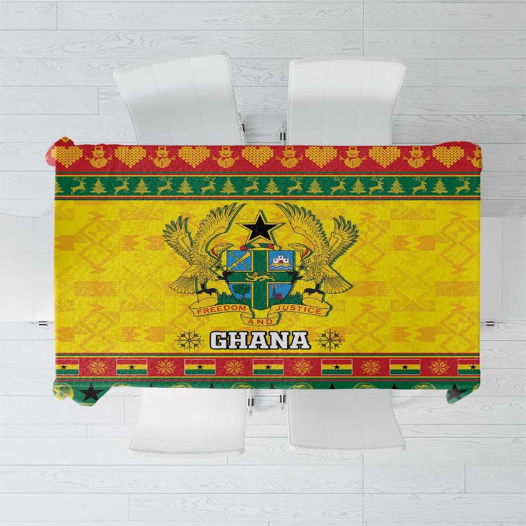 Folded Ghana Christmas tablecloth showing Ghana crest with “GHANA” text, green and yellow design