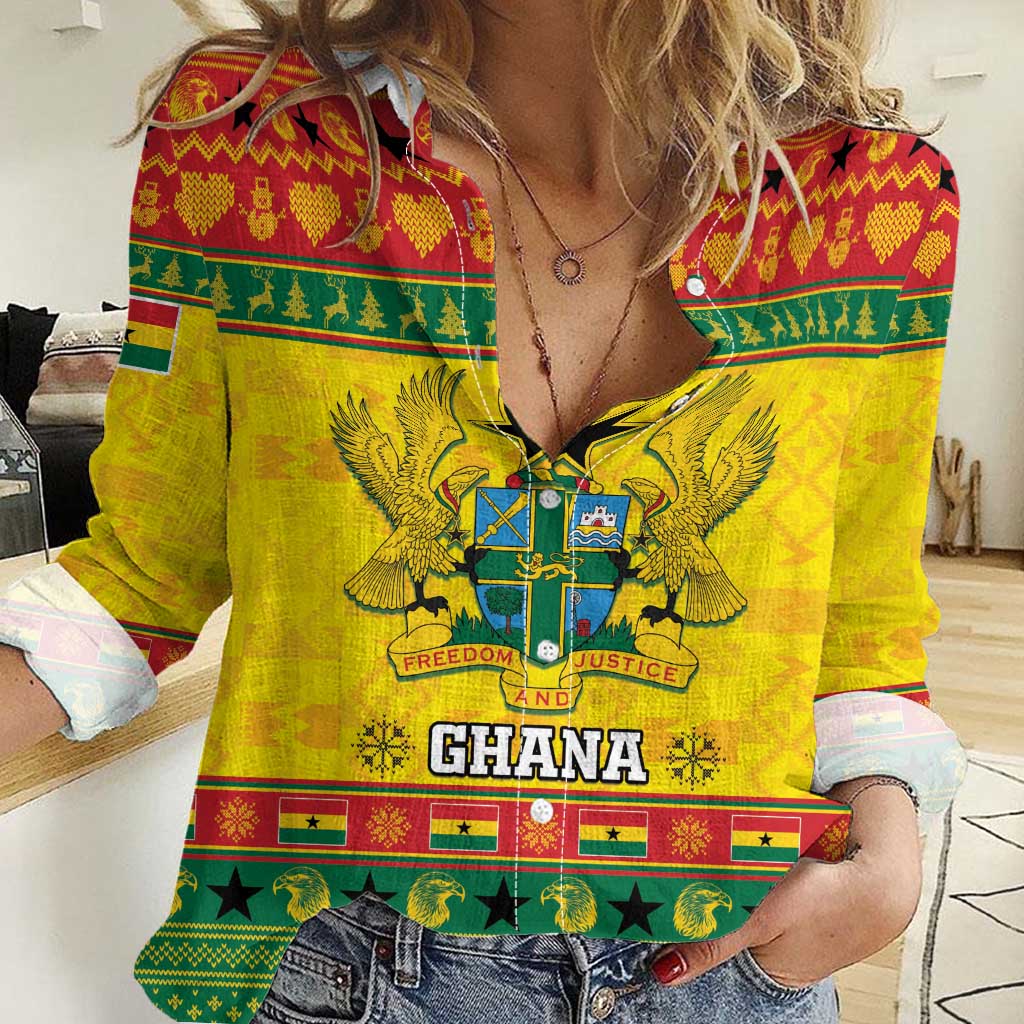 Ghana Christmas Women Casual Shirt Coat Of Arms Afishapa