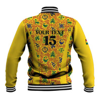 Custom Ghana Football Baseball Jacket Yellow Adinkra Pattern - Wonder Print Shop