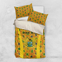 Custom Ghana Football Bedding Set Yellow Adinkra Pattern - Wonder Print Shop