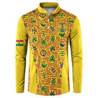 Custom Ghana Football Button Sweatshirt Yellow Adinkra Pattern