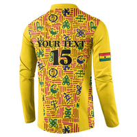 Custom Ghana Football Button Sweatshirt Yellow Adinkra Pattern