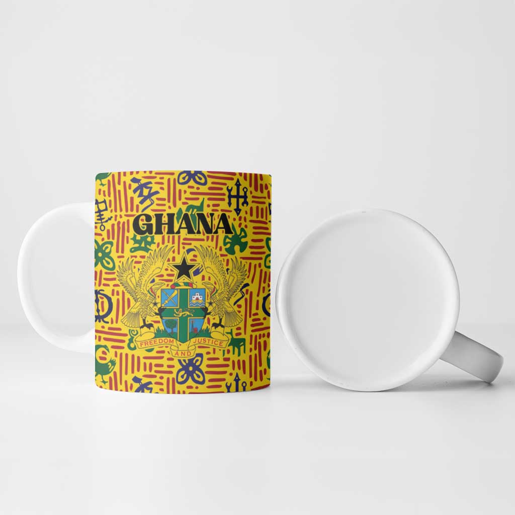 Custom Ghana Football Ceramic Mug Yellow Adinkra Pattern - Wonder Print Shop