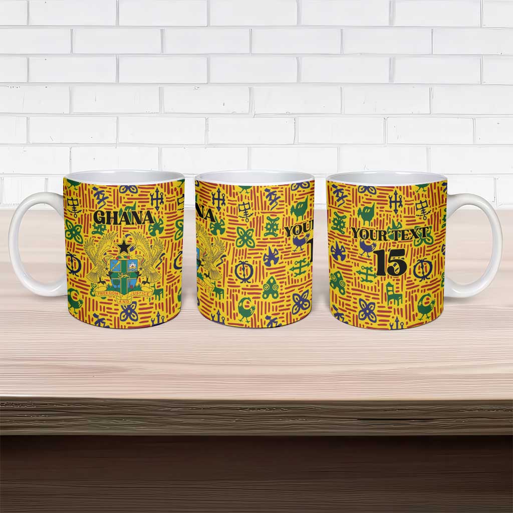 Custom Ghana Football Ceramic Mug Yellow Adinkra Pattern - Wonder Print Shop