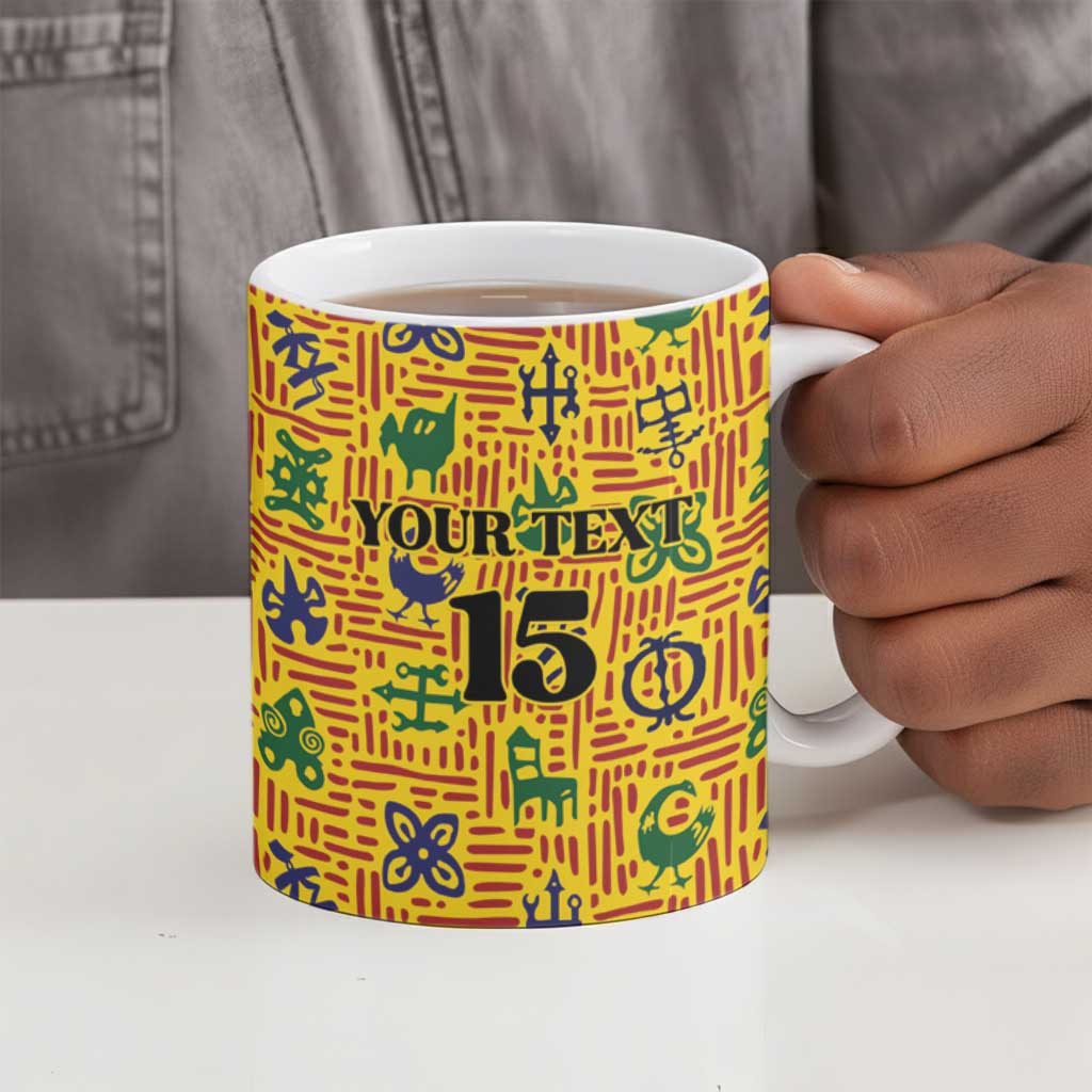 Custom Ghana Football Ceramic Mug Yellow Adinkra Pattern - Wonder Print Shop