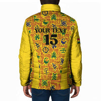 Custom Ghana Football Padded Jacket Yellow Adinkra Pattern - Wonder Print Shop