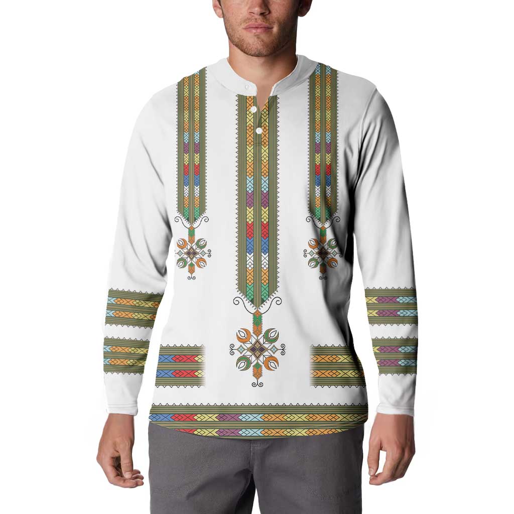 Ethiopian Traditional Habesha Costume Button Sweatshirt Cross With Tilet Pattern