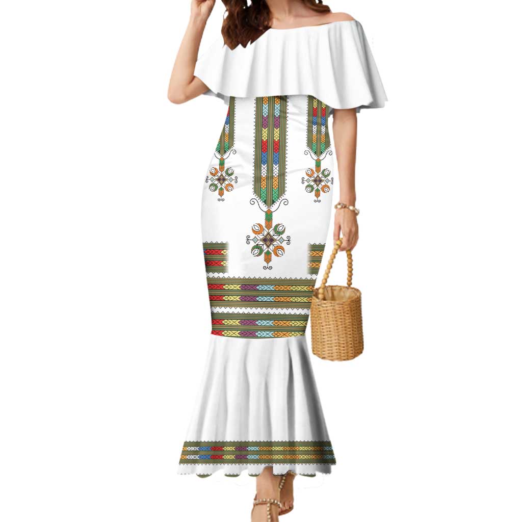 Ethiopian Traditional Habesha Costume Mermaid Dress Cross With Tilet Pattern