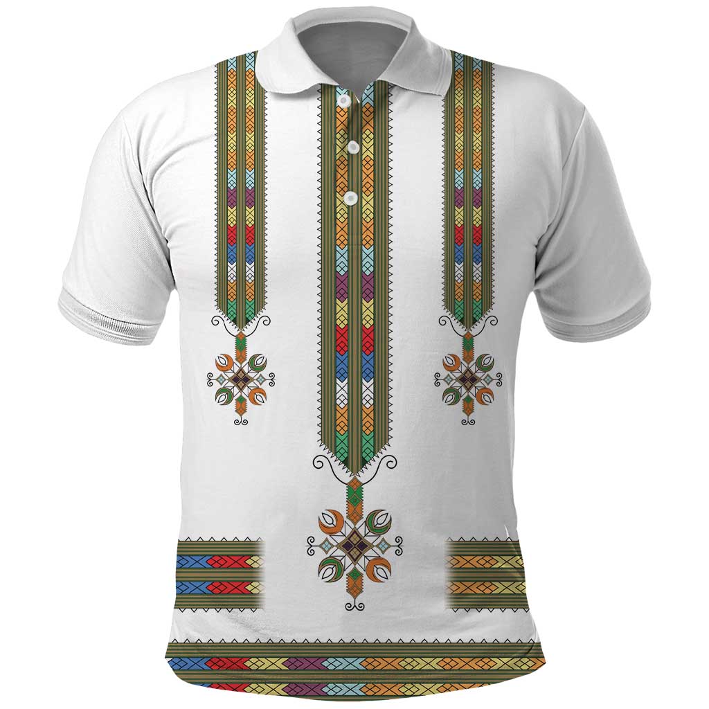 Ethiopian Traditional Habesha Costume Polo Shirt Cross With Tilet Pattern