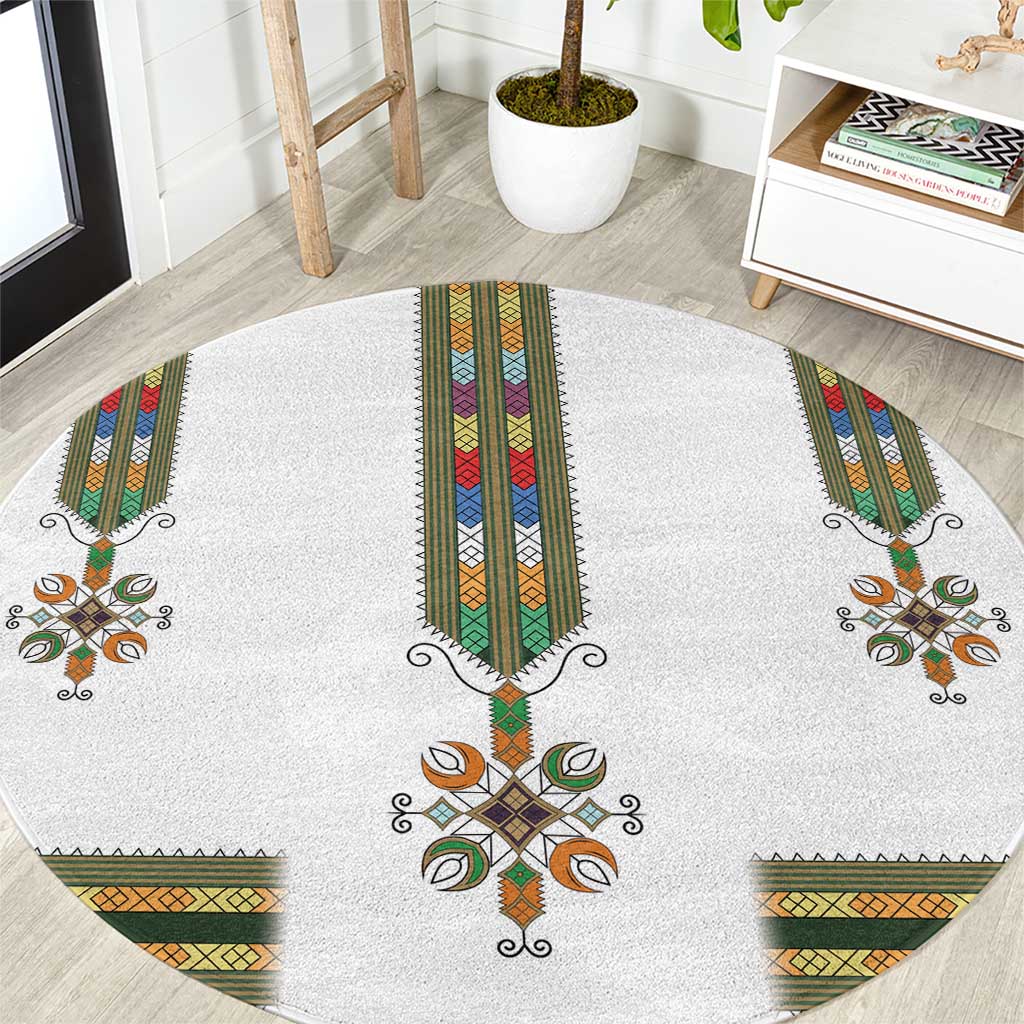 Ethiopian Traditional Habesha Costume Round Carpet Cross With Tilet Pattern