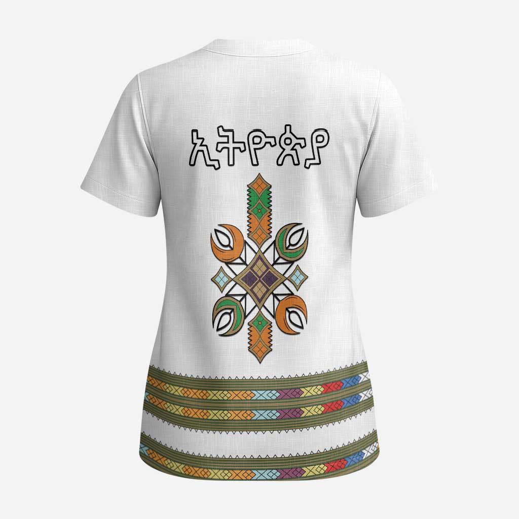Ethiopian Traditional Habesha Costume Scrub Top Cross With Tilet Pattern - Wonder Print Shop