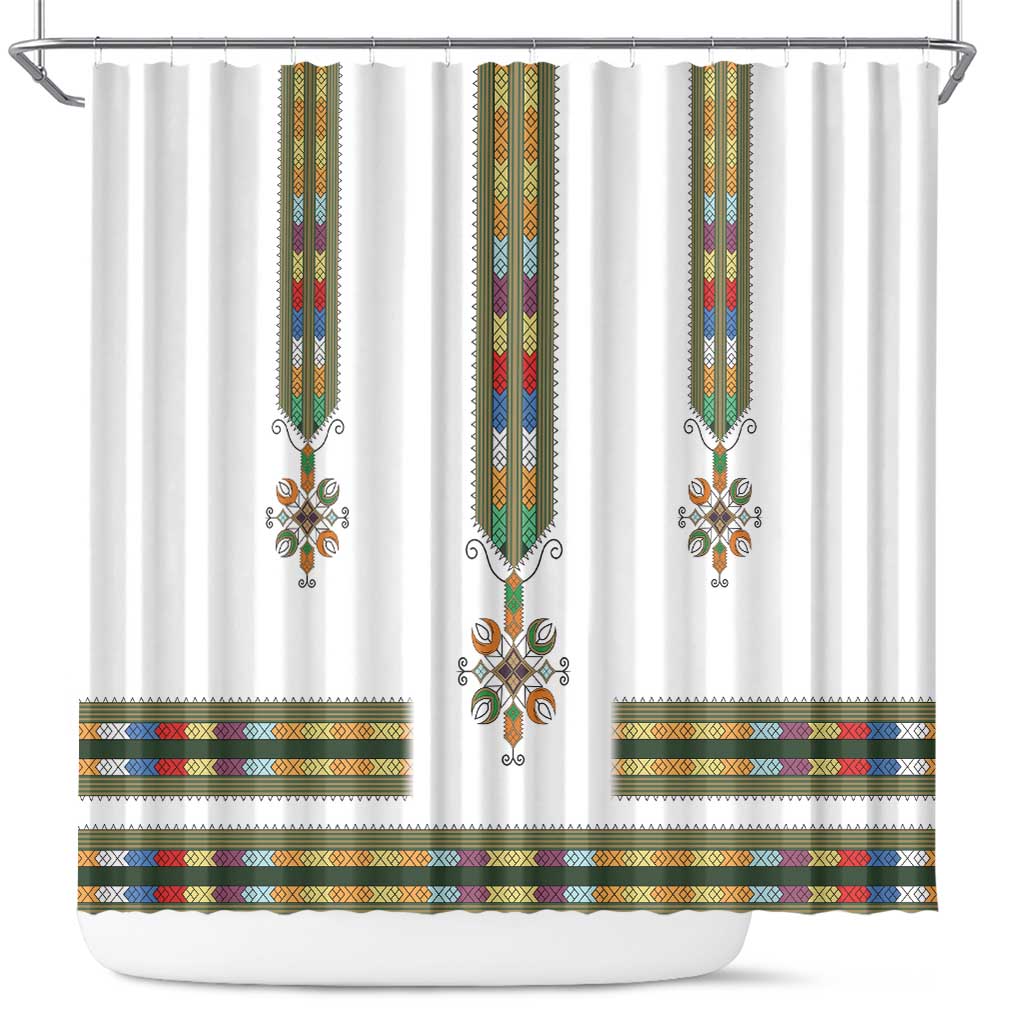 Ethiopian Traditional Habesha Costume Shower Curtain Cross With Tilet Pattern