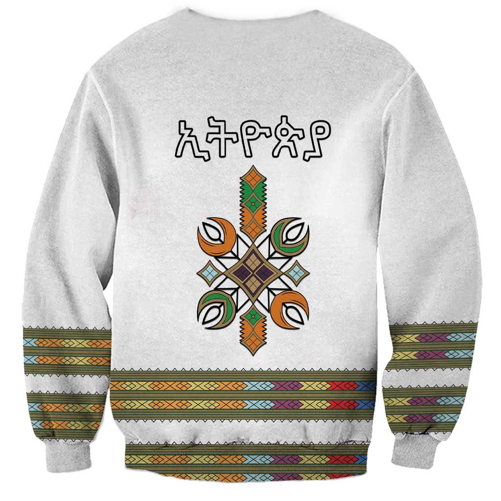 Ethiopian Traditional Habesha Costume Sweatshirt Cross With Tilet Pattern