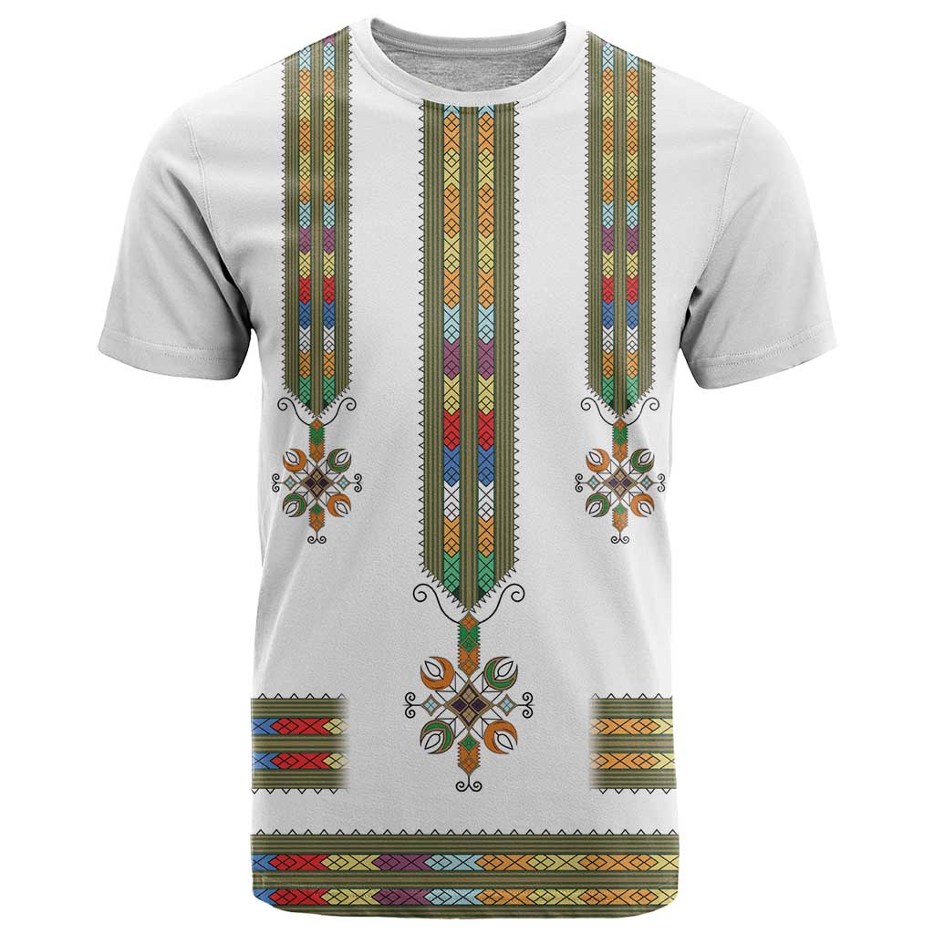 Ethiopian Traditional Habesha Costume T Shirt Cross With Tilet Pattern