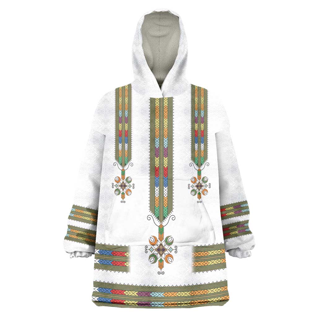 Ethiopian Traditional Habesha Costume Wearable Blanket Hoodie Cross With Tilet Pattern