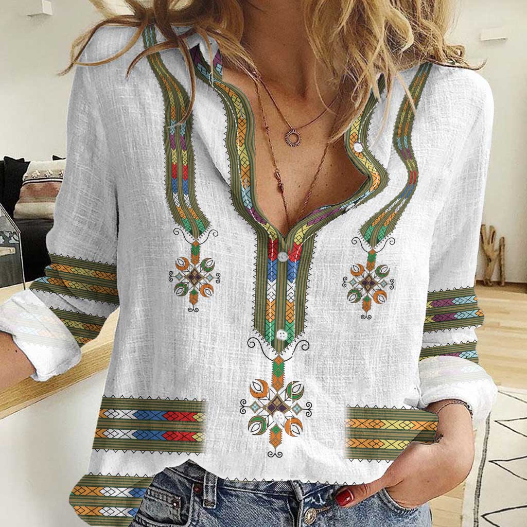 Ethiopian Traditional Habesha Costume Women Casual Shirt Cross With Tilet Pattern