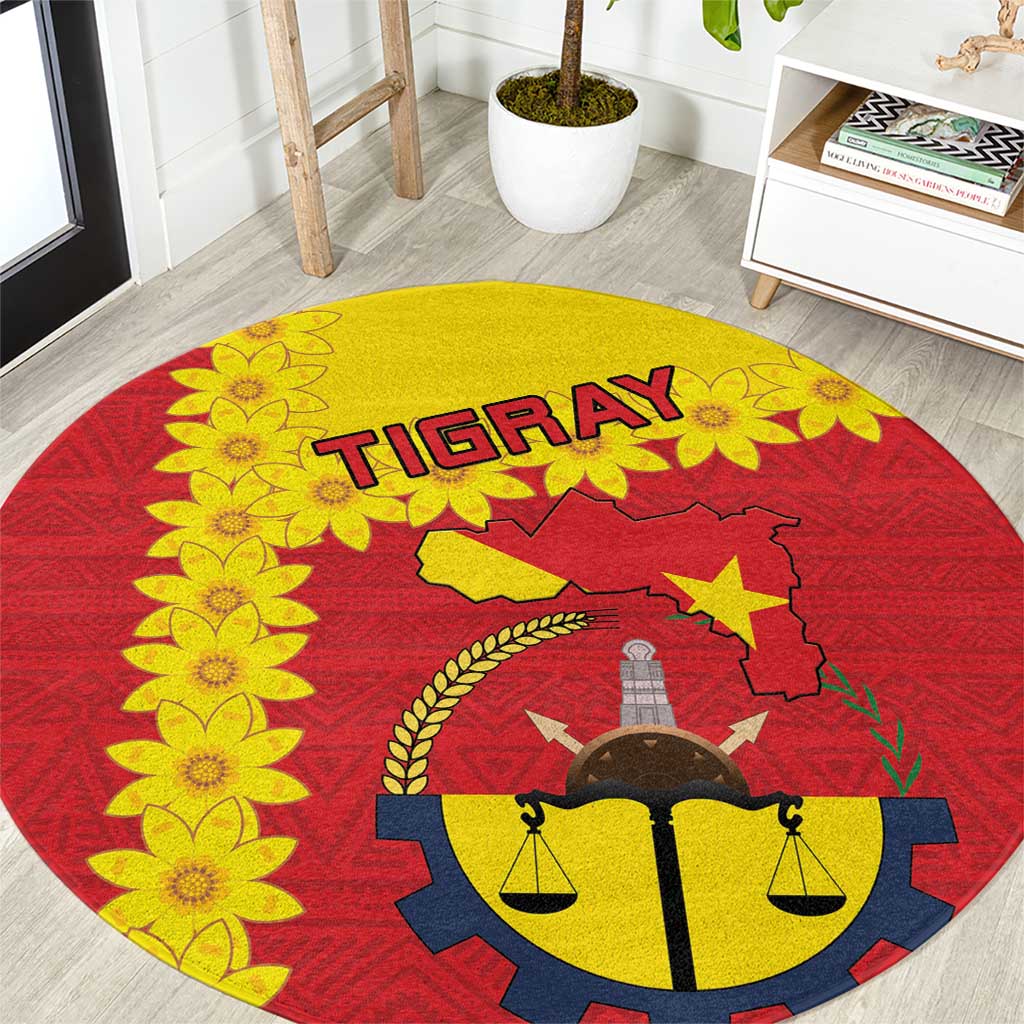 Tigray Region Round Carpet Tigray Emblem With Flag Map