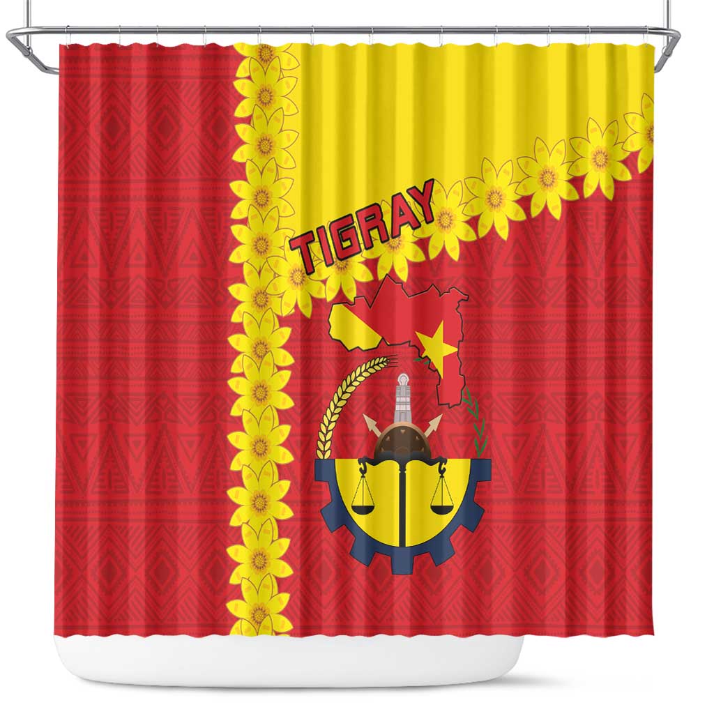 Tigray Region Shower Curtain Tigray Emblem With Flag Map