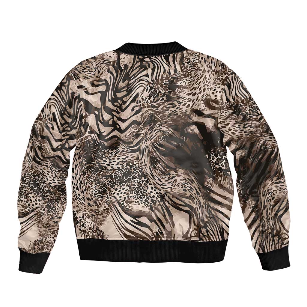 African Safari Zebra Leopard Swirl Pattern Bomber Jacket