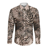 African Safari Zebra Leopard Swirl Pattern Long Sleeve Button Shirt