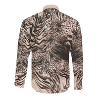 African Safari Zebra Leopard Swirl Pattern Long Sleeve Button Shirt