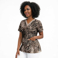 African Safari Zebra Leopard Swirl Pattern Scrub Top