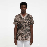 African Safari Zebra Leopard Swirl Pattern Scrub Top