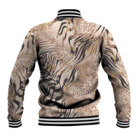 African Zebra Leopard Pattern Baseball Jacket Sand Taupe Beige