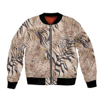 African Zebra Leopard Pattern Bomber Jacket Sand Taupe Beige