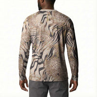 African Zebra Leopard Pattern Button Sweatshirt Sand Taupe Beige