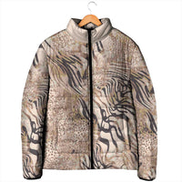 African Zebra Leopard Pattern Padded Jacket Sand Taupe Beige