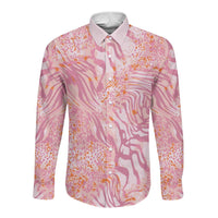 African Zebra Leopard Pattern Long Sleeve Button Shirt Blush Savannah