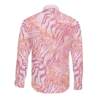 African Zebra Leopard Pattern Long Sleeve Button Shirt Blush Savannah