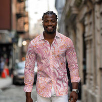 African Zebra Leopard Pattern Long Sleeve Button Shirt Blush Savannah