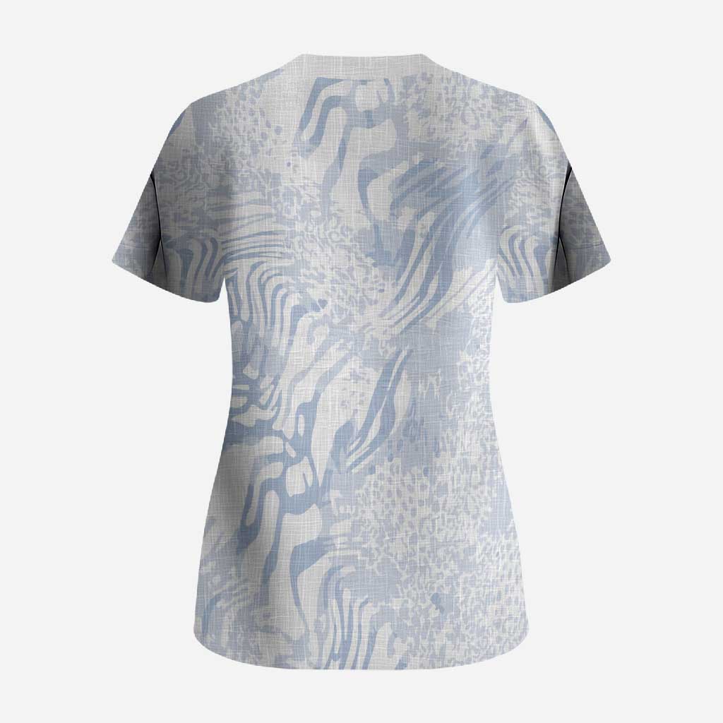 African Zebra Leopard Pattern Scrub Top Sky Savannah