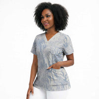 African Zebra Leopard Pattern Scrub Top Sky Savannah