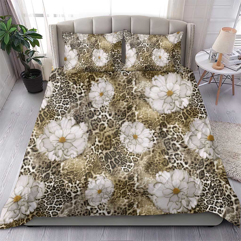 African Leopard Floral Pattern Bedding Set Sahara Pearl