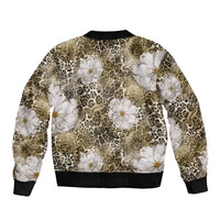African Leopard Floral Pattern Bomber Jacket Sahara Pearl