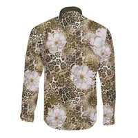 African Leopard Floral Pattern Long Sleeve Button Shirt Sahara Pearl