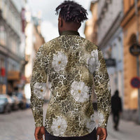 African Leopard Floral Pattern Long Sleeve Button Shirt Sahara Pearl